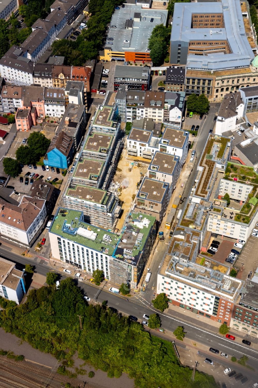 Aerial photograph Essen - Construction site to build a new multi-family residential complex Selmastrasse - Henriettenstrasse - Hachestrasse in Essen in the state North Rhine-Westphalia