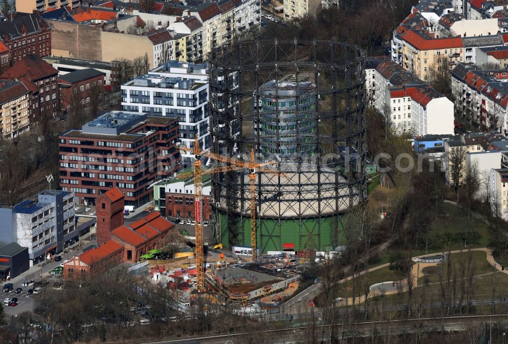 Aerial photograph Berlin - Construction site to build a new multi-family residential complex of EUREF AG on EUREF-Campus in the district Bezirk Tempelhof-Schoeneberg in Berlin