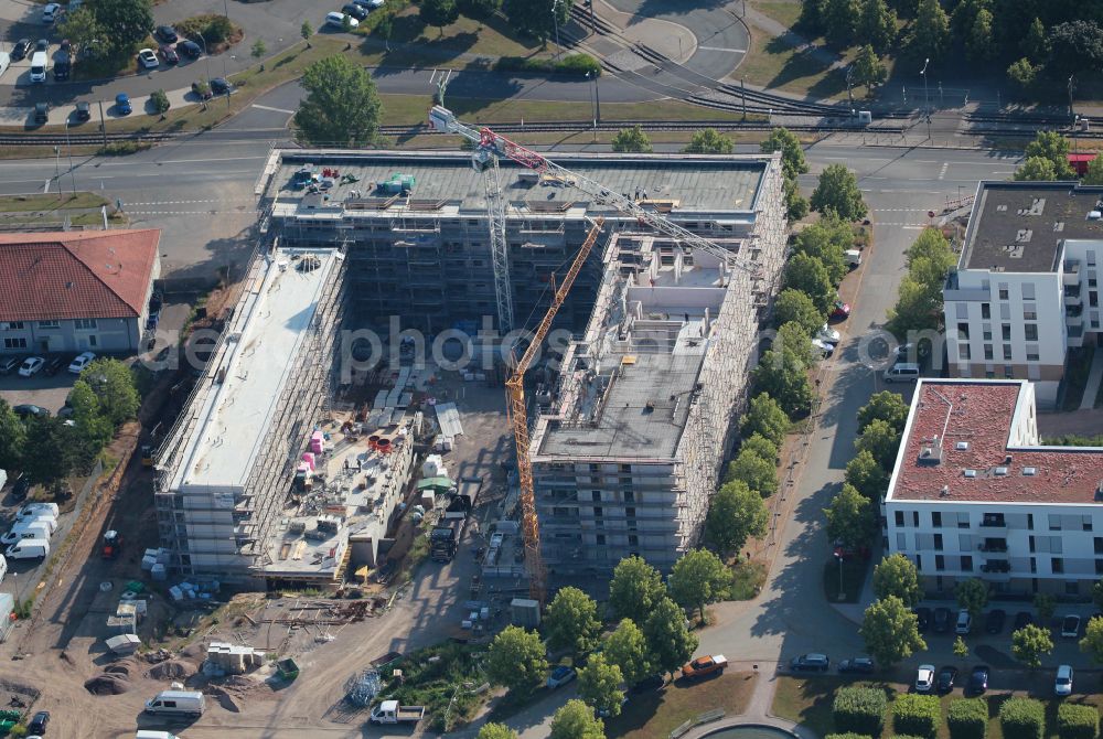 Aerial image Erfurt - Construction site to build a new multi-family residential complex Europakarree in the district Gispersleben in Erfurt in the state Thuringia, Germany