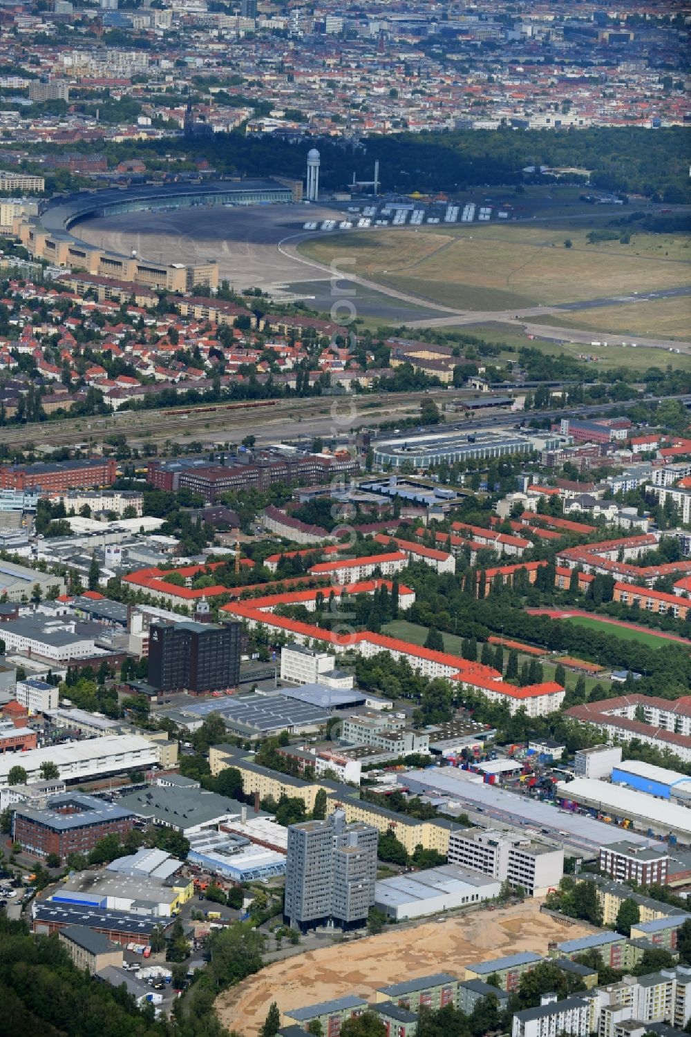 Berlin from above - Construction site to build a new multi-family residential complex Eythstrasse corner Bessemerstrasse in the district Schoeneberg in Berlin, Germany