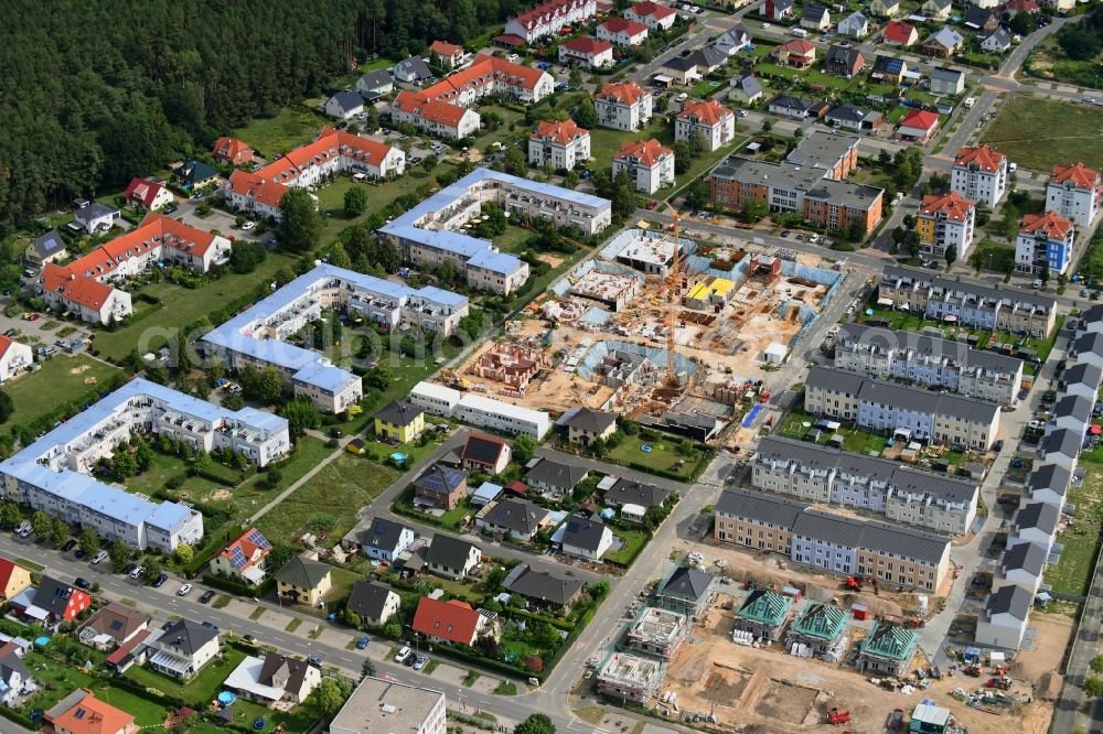 Aerial photograph Michendorf - Construction site to build a new multi-family residential complex Falkenweg - Wieselweg - Hasenweg in Michendorf in the state Brandenburg, Germany