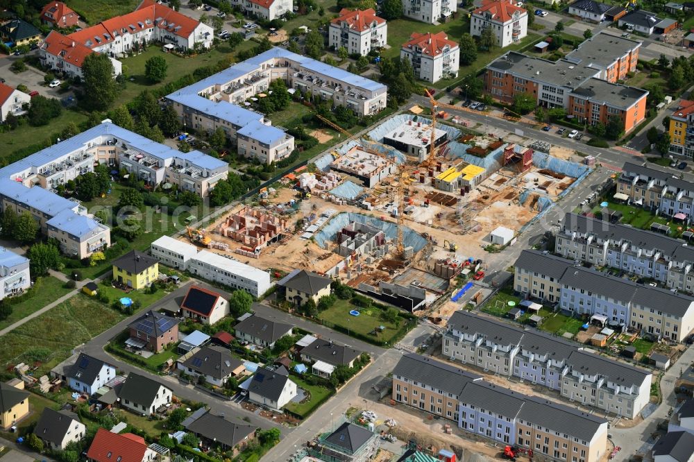 Aerial photograph Michendorf - Construction site to build a new multi-family residential complex Falkenweg - Wieselweg - Hasenweg in Michendorf in the state Brandenburg, Germany