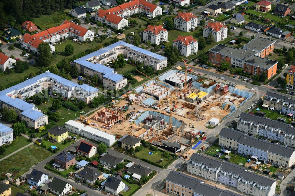 Michendorf from above - Construction site to build a new multi-family residential complex Falkenweg - Wieselweg - Hasenweg in Michendorf in the state Brandenburg, Germany