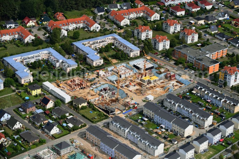 Aerial image Michendorf - Construction site to build a new multi-family residential complex Falkenweg - Wieselweg - Hasenweg in Michendorf in the state Brandenburg, Germany