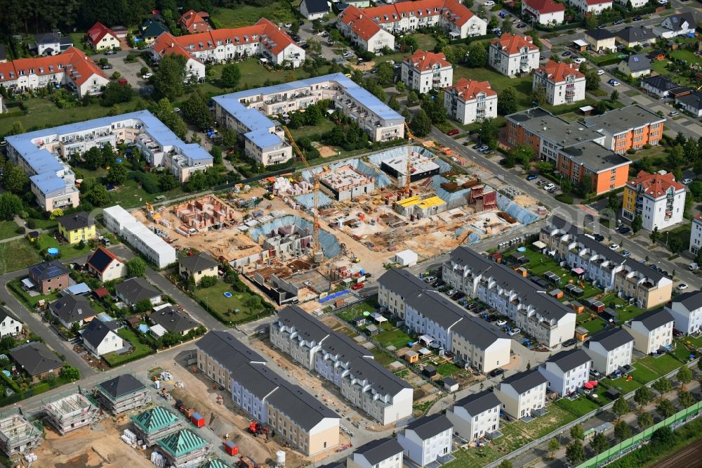 Aerial photograph Michendorf - Construction site to build a new multi-family residential complex Falkenweg - Wieselweg - Hasenweg in Michendorf in the state Brandenburg, Germany