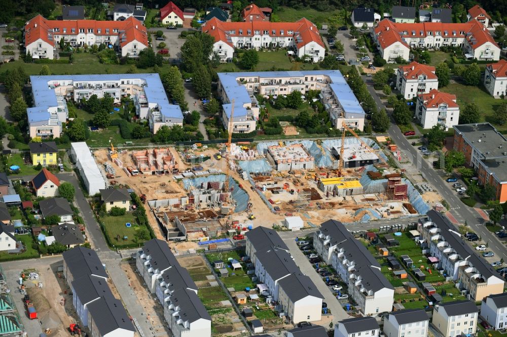 Aerial image Michendorf - Construction site to build a new multi-family residential complex Falkenweg - Wieselweg - Hasenweg in Michendorf in the state Brandenburg, Germany