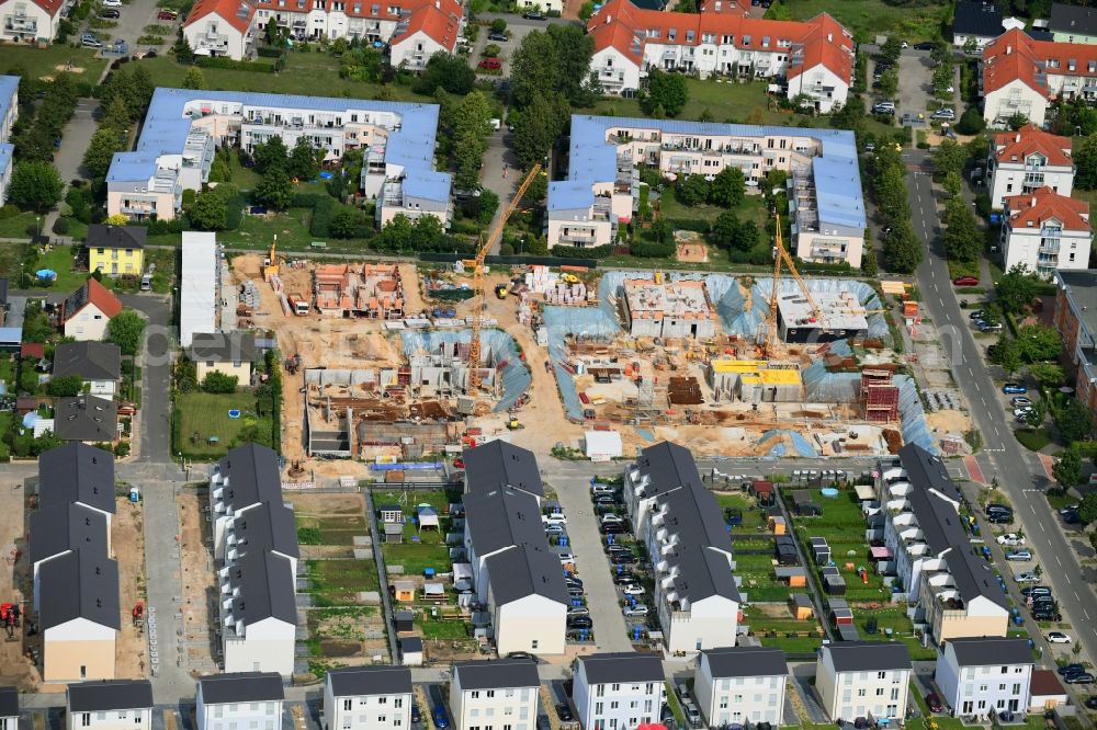 Aerial photograph Michendorf - Construction site to build a new multi-family residential complex Falkenweg - Wieselweg - Hasenweg in Michendorf in the state Brandenburg, Germany