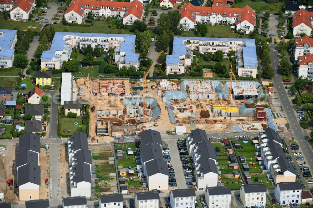 Michendorf from above - Construction site to build a new multi-family residential complex Falkenweg - Wieselweg - Hasenweg in Michendorf in the state Brandenburg, Germany