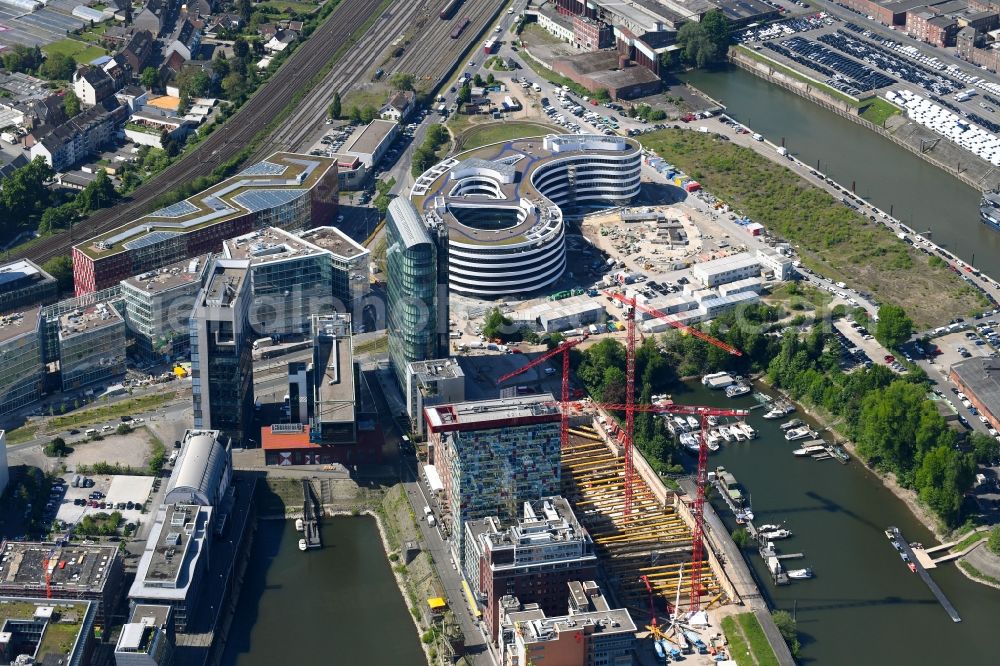 Düsseldorf from above - Construction site to build a new multi-family residential complex of FRANKONIA Eurobau AG on Speditionstrasse in Duesseldorf in the state North Rhine-Westphalia, Germany