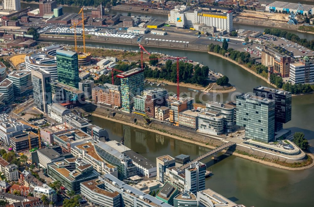 Aerial image Düsseldorf - Construction site to build a new multi-family residential complex of FRANKONIA Eurobau AG on Speditionstrasse in Duesseldorf in the state North Rhine-Westphalia, Germany