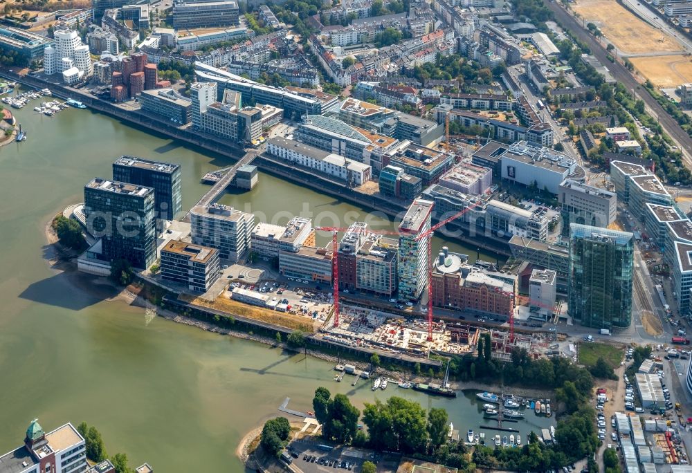 Düsseldorf from above - Construction site to build a new multi-family residential complex of FRANKONIA Eurobau AG on Speditionstrasse in Duesseldorf in the state North Rhine-Westphalia, Germany