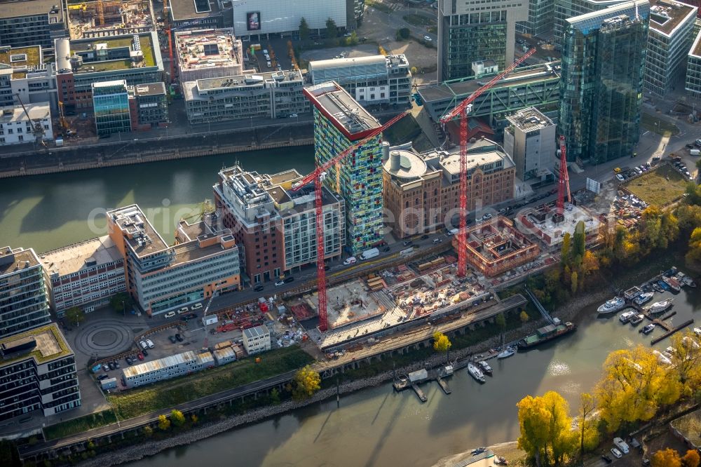 Aerial image Düsseldorf - Construction site to build a new multi-family residential complex of FRANKONIA Eurobau AG on Speditionstrasse in Duesseldorf in the state North Rhine-Westphalia, Germany