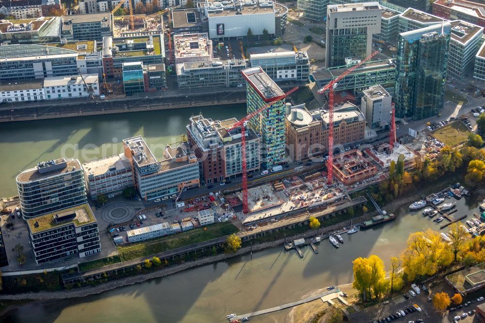 Aerial photograph Düsseldorf - Construction site to build a new multi-family residential complex of FRANKONIA Eurobau AG on Speditionstrasse in Duesseldorf in the state North Rhine-Westphalia, Germany