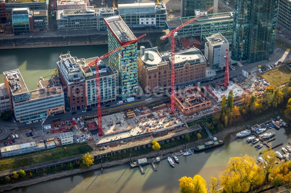 Düsseldorf from above - Construction site to build a new multi-family residential complex of FRANKONIA Eurobau AG on Speditionstrasse in Duesseldorf in the state North Rhine-Westphalia, Germany