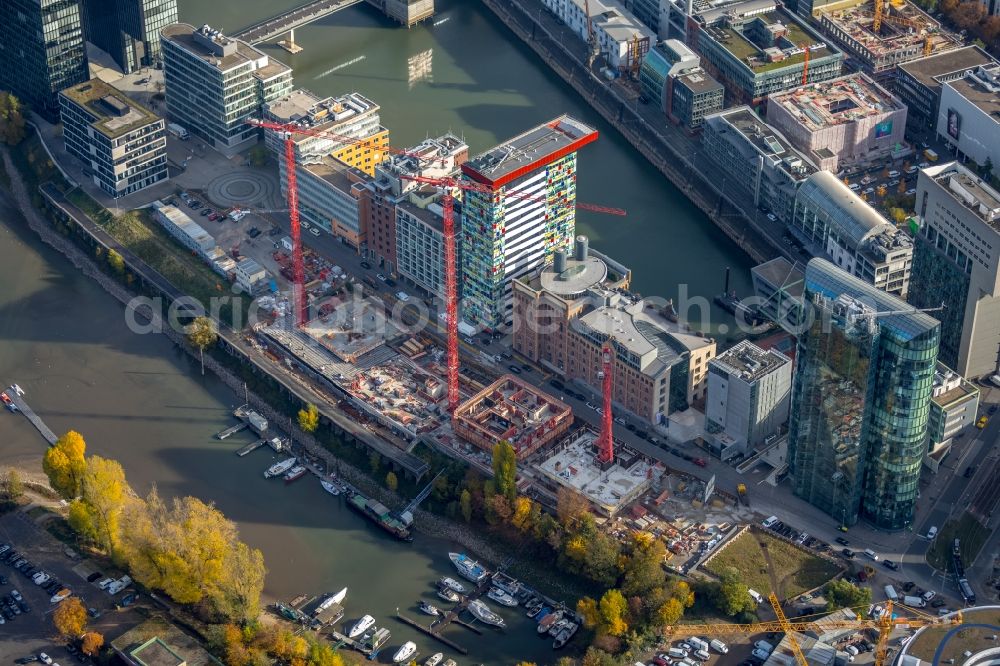 Düsseldorf from above - Construction site to build a new multi-family residential complex of FRANKONIA Eurobau AG on Speditionstrasse in Duesseldorf in the state North Rhine-Westphalia, Germany