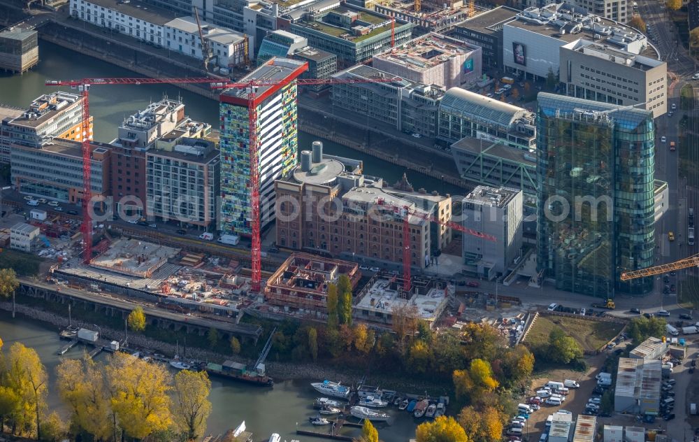 Aerial image Düsseldorf - Construction site to build a new multi-family residential complex of FRANKONIA Eurobau AG on Speditionstrasse in Duesseldorf in the state North Rhine-Westphalia, Germany