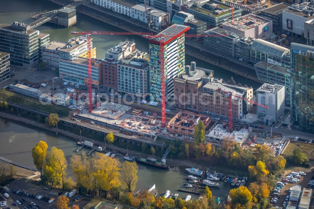 Aerial photograph Düsseldorf - Construction site to build a new multi-family residential complex of FRANKONIA Eurobau AG on Speditionstrasse in Duesseldorf in the state North Rhine-Westphalia, Germany