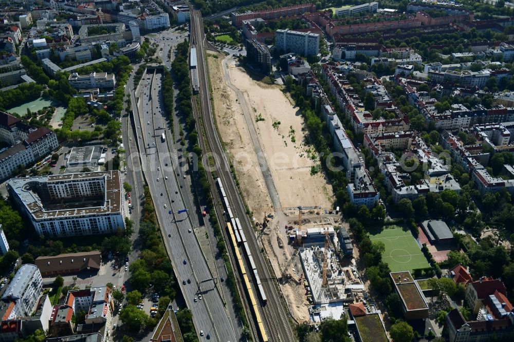 Berlin from above - Construction site to build a new multi-family residential complex Friedenauer Hoehe in the district Wilmersdorf in Berlin, Germany