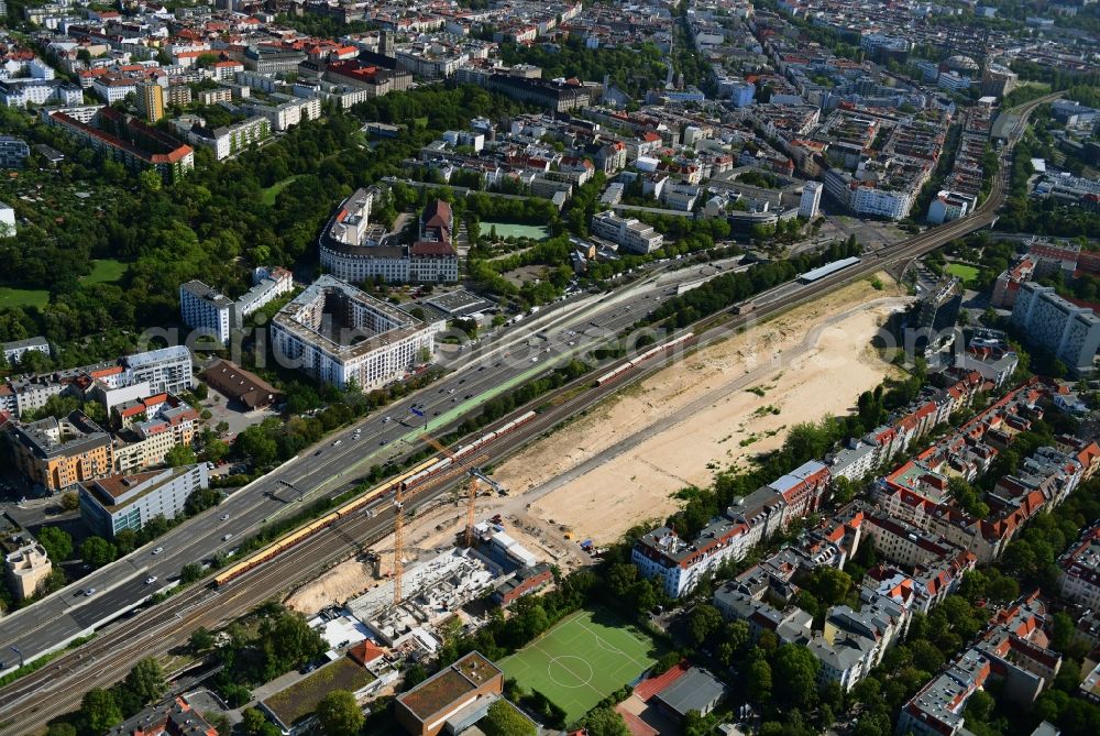 Aerial image Berlin - Construction site to build a new multi-family residential complex Friedenauer Hoehe in the district Wilmersdorf in Berlin, Germany