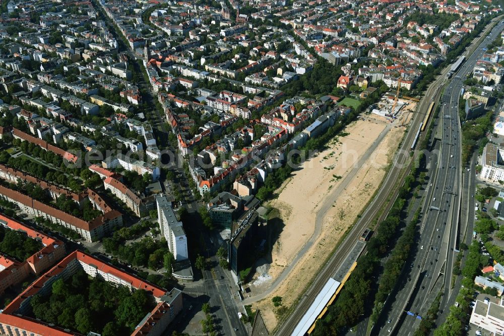 Berlin from the bird's eye view: Construction site to build a new multi-family residential complex Friedenauer Hoehe in the district Wilmersdorf in Berlin, Germany