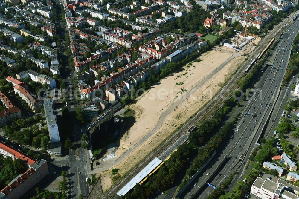 Aerial image Berlin - Construction site to build a new multi-family residential complex Friedenauer Hoehe in the district Wilmersdorf in Berlin, Germany