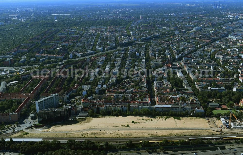 Berlin from the bird's eye view: Construction site to build a new multi-family residential complex Friedenauer Hoehe in the district Wilmersdorf in Berlin, Germany