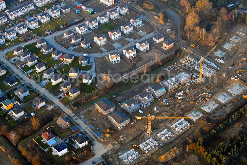 Bernau from above - Construction site to build a new multi-family residential complex Friedenstaler Gaerten on Spreeallee - Havelstrasse in the district Friedenstal in Bernau in the state Brandenburg, Germany