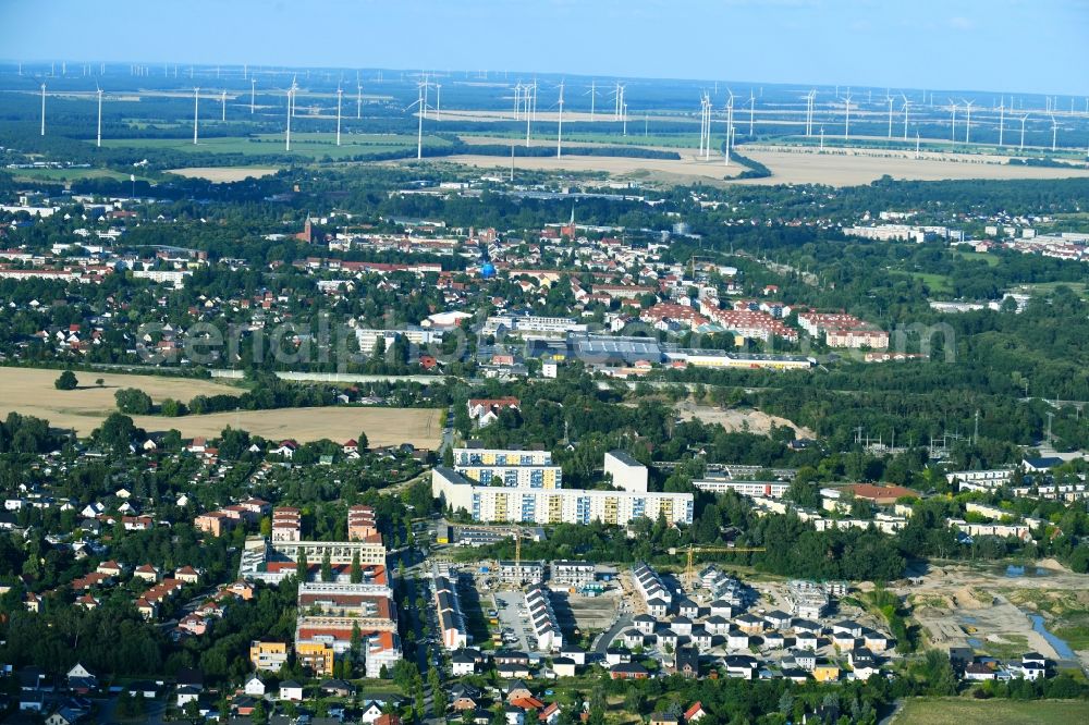 Bernau from the bird's eye view: Construction site to build a new multi-family residential complex Friedenstaler Gaerten on Spreeallee - Havelstrasse in the district Friedenstal in Bernau in the state Brandenburg, Germany