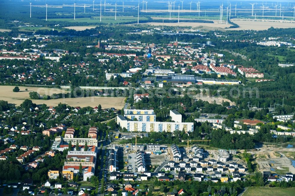 Aerial image Bernau - Construction site to build a new multi-family residential complex Friedenstaler Gaerten on Spreeallee - Havelstrasse in the district Friedenstal in Bernau in the state Brandenburg, Germany