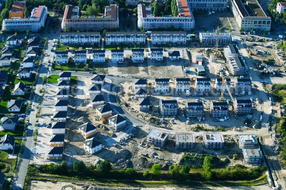 Aerial photograph Bernau - Construction site to build a new multi-family residential complex Friedenstaler Gaerten on Spreeallee - Havelstrasse in the district Friedenstal in Bernau in the state Brandenburg, Germany