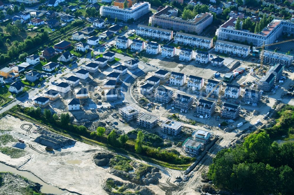 Bernau from the bird's eye view: Construction site to build a new multi-family residential complex Friedenstaler Gaerten on Spreeallee - Havelstrasse in the district Friedenstal in Bernau in the state Brandenburg, Germany