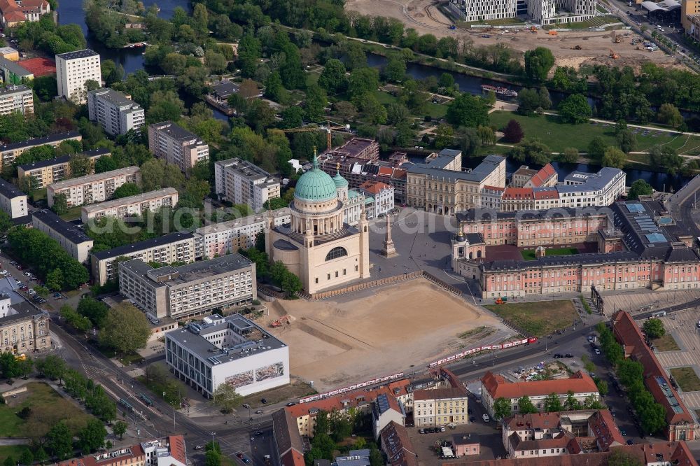 Potsdam from above - Construction site to build a new multi-family residential complex Friedrich-Ebert-Strasse in the district Innenstadt in Potsdam in the state Brandenburg, Germany