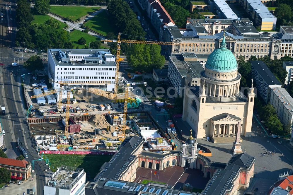 Potsdam from the bird's eye view: Construction site to build a new multi-family residential complex Friedrich-Ebert-Strasse in the district Innenstadt in Potsdam in the state Brandenburg, Germany