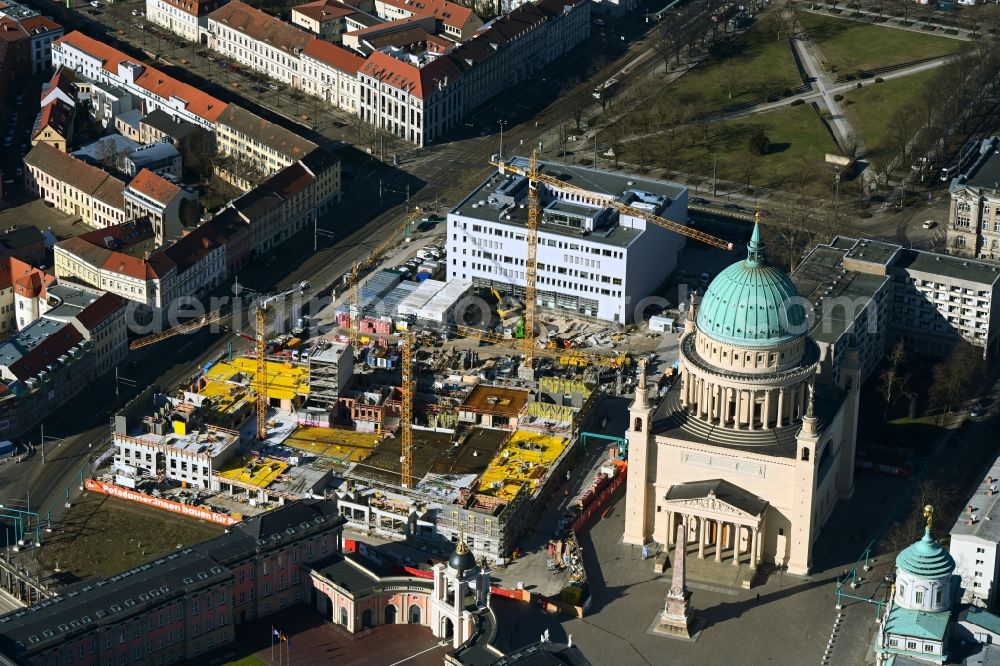 Potsdam from above - Construction site to build a new multi-family residential complex Friedrich-Ebert-Strasse in the district Innenstadt in Potsdam in the state Brandenburg, Germany