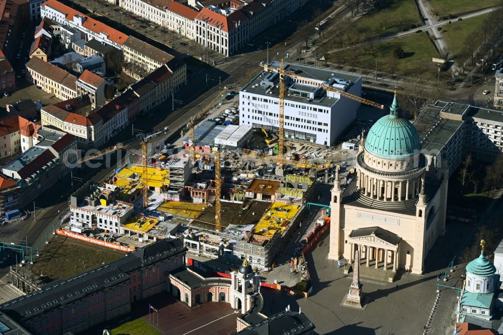 Potsdam from the bird's eye view: Construction site to build a new multi-family residential complex Friedrich-Ebert-Strasse in the district Innenstadt in Potsdam in the state Brandenburg, Germany