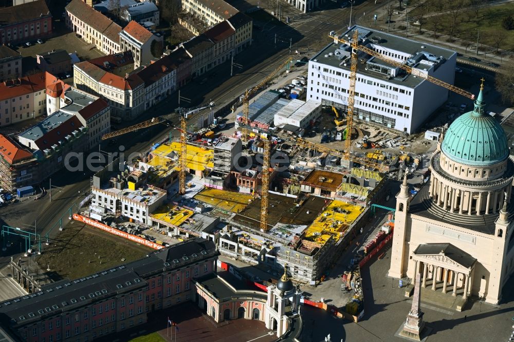 Potsdam from above - Construction site to build a new multi-family residential complex Friedrich-Ebert-Strasse in the district Innenstadt in Potsdam in the state Brandenburg, Germany