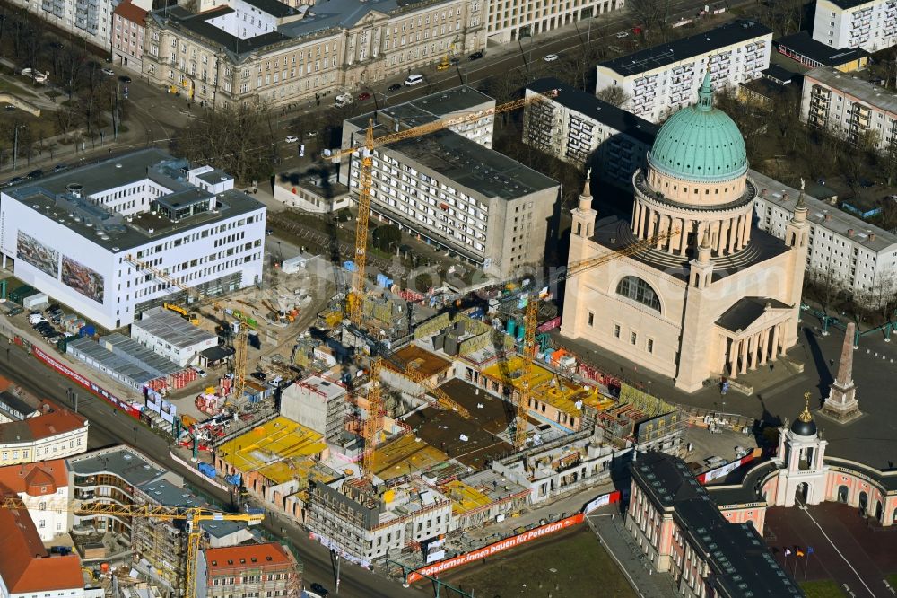 Potsdam from the bird's eye view: Construction site to build a new multi-family residential complex Friedrich-Ebert-Strasse in the district Innenstadt in Potsdam in the state Brandenburg, Germany