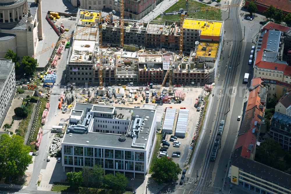 Potsdam from the bird's eye view: Construction site to build a new multi-family residential complex Friedrich-Ebert-Strasse in the district Innenstadt in Potsdam in the state Brandenburg, Germany