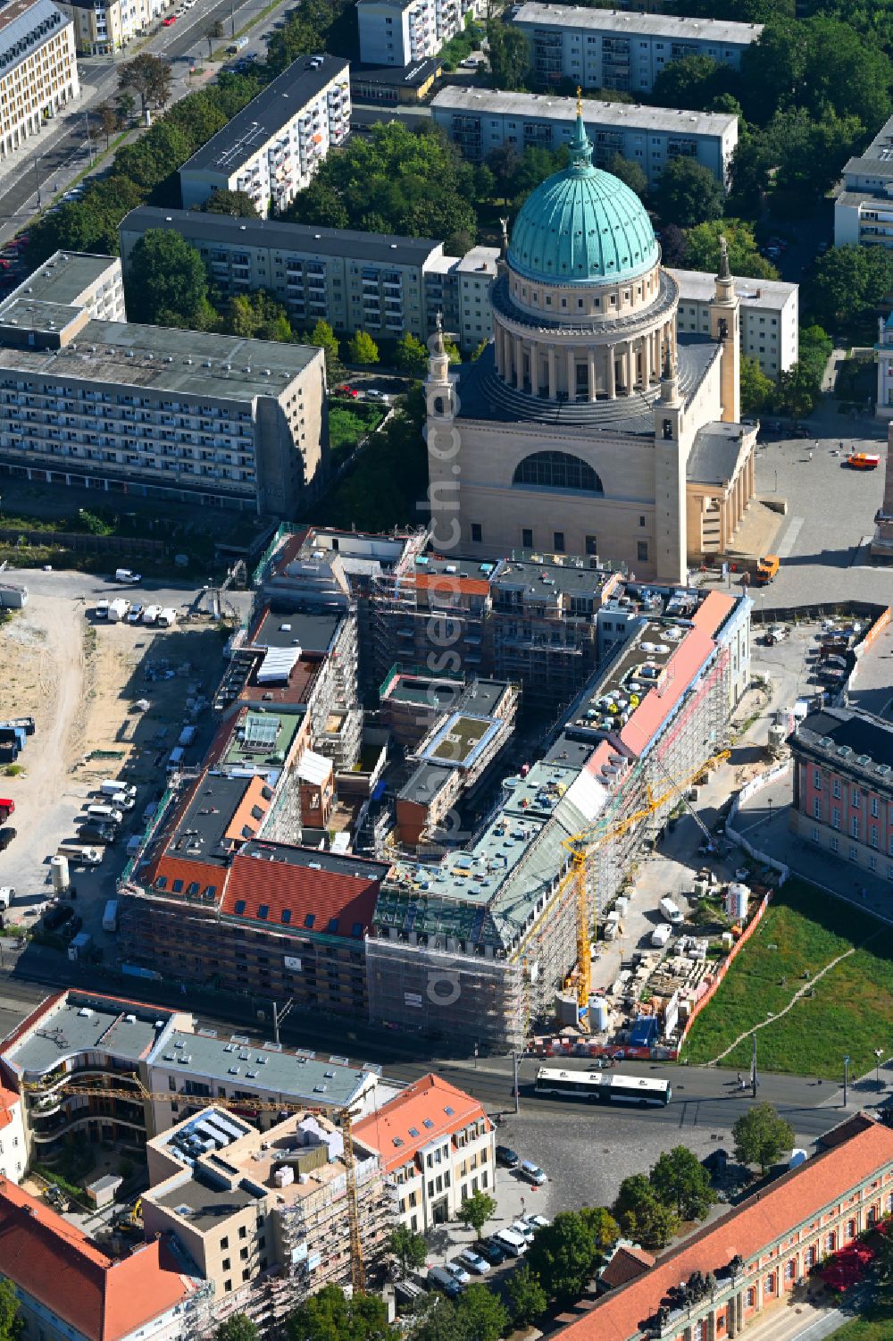 Aerial image Potsdam - Construction site to build a new multi-family residential complex Friedrich-Ebert-Strasse on street Erika-Wolf-Strasse in the district Innenstadt in Potsdam in the state Brandenburg, Germany