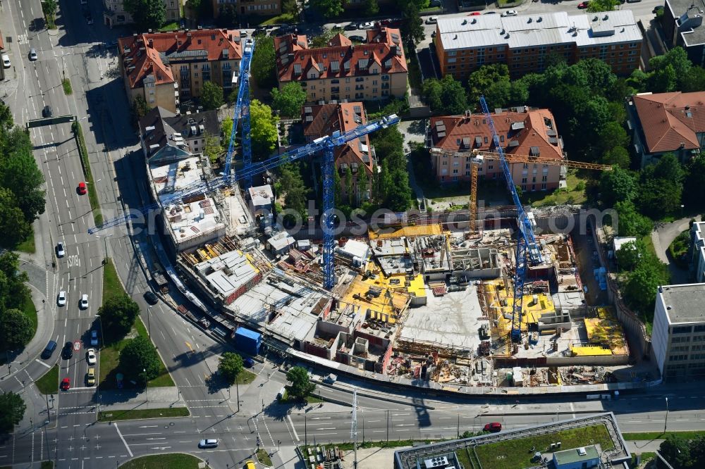 Aerial image München - Construction site to build a new multi-family residential complex FUeRST of Baywobau Baubetreuung GmbH on Fuerstenrieof Strasse in the district Laim in Munich in the state Bavaria, Germany