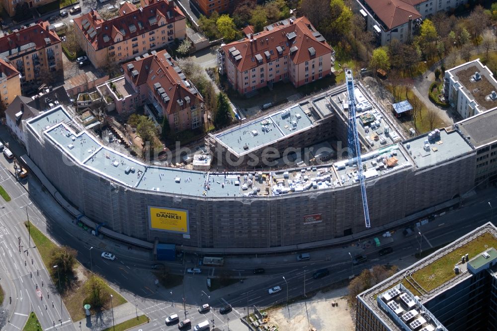 Aerial photograph München - Construction site to build a new multi-family residential complex FUeRST of Baywobau Baubetreuung GmbH on Fuerstenrieof Strasse in the district Laim in Munich in the state Bavaria, Germany