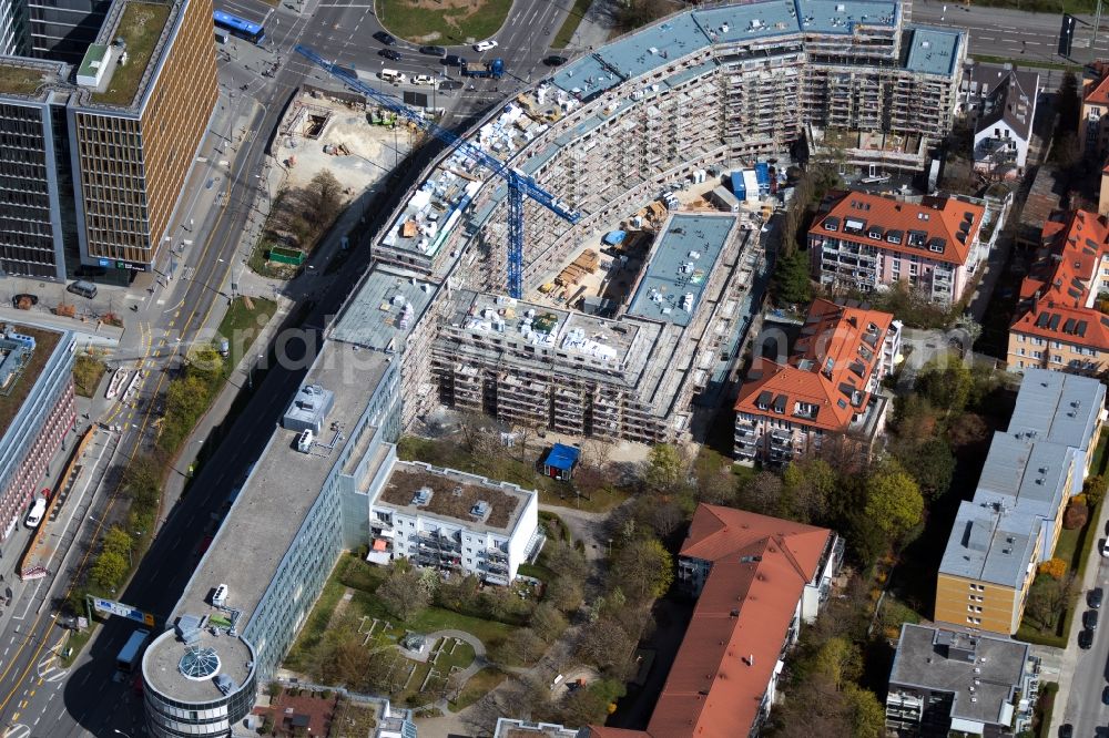 München from above - Construction site to build a new multi-family residential complex FUeRST of Baywobau Baubetreuung GmbH on Fuerstenrieof Strasse in the district Laim in Munich in the state Bavaria, Germany