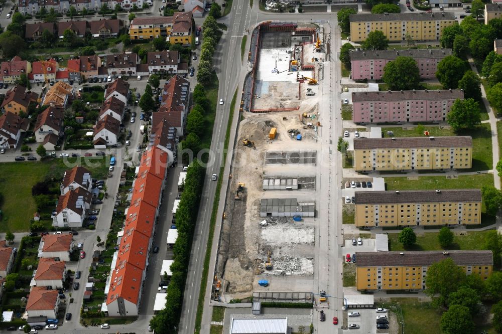 Manching from above - Construction site to build a new multi-family residential complex of GBW Real Estate GmbH & Co. KG on Ursinusstrasse in Manching in the state Bavaria, Germany