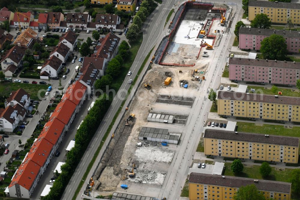 Manching from the bird's eye view: Construction site to build a new multi-family residential complex of GBW Real Estate GmbH & Co. KG on Ursinusstrasse in Manching in the state Bavaria, Germany