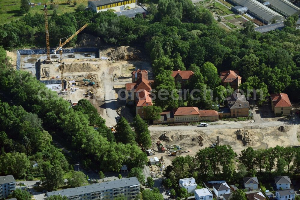 Aerial image Berlin - Construction site for the construction of a multi-family house residential complex on the grounds of the former Kinderklinik Lindenhof on the Gotlindestrasse in the district of Lichtenberg in Berlin, Germany