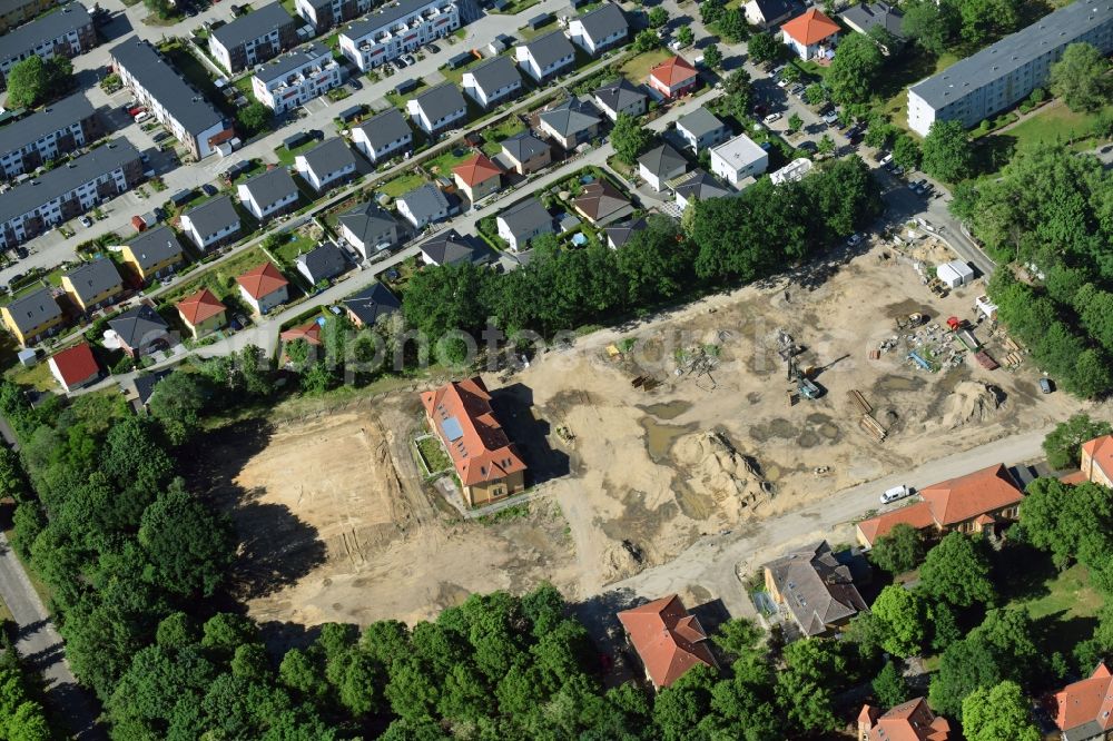 Berlin from above - Construction site for the construction of a multi-family house residential complex on the grounds of the former Kinderklinik Lindenhof on the Gotlindestrasse in the district of Lichtenberg in Berlin, Germany