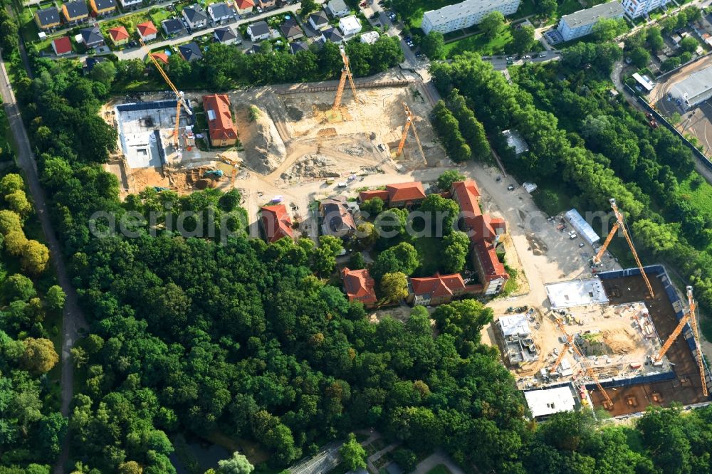 Aerial image Berlin - Construction site for the construction of a multi-family house residential complex on the grounds of the former Kinderklinik Lindenhof on the Gotlindestrasse in the district of Lichtenberg in Berlin, Germany