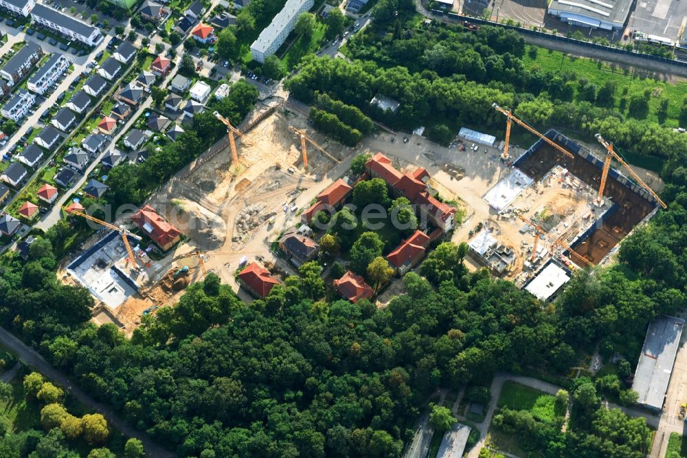 Aerial photograph Berlin - Construction site for the construction of a multi-family house residential complex on the grounds of the former Kinderklinik Lindenhof on the Gotlindestrasse in the district of Lichtenberg in Berlin, Germany