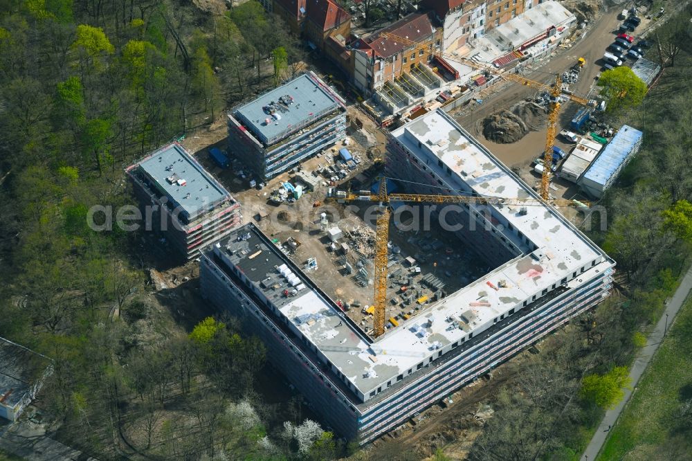 Aerial photograph Berlin - Construction site for the construction of a multi-family house residential complex on the grounds of the former Kinderklinik Lindenhof on the Gotlindestrasse in the district of Lichtenberg in Berlin, Germany