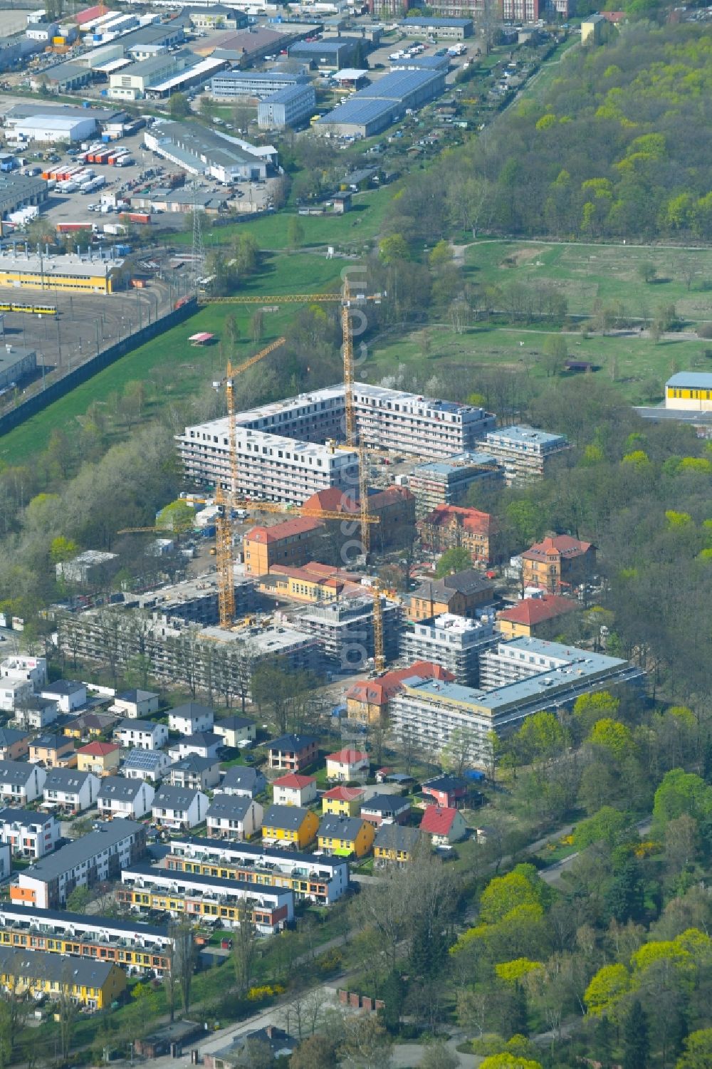 Aerial photograph Berlin - Construction site for the construction of a multi-family house residential complex on the grounds of the former Kinderklinik Lindenhof on the Gotlindestrasse in the district of Lichtenberg in Berlin, Germany